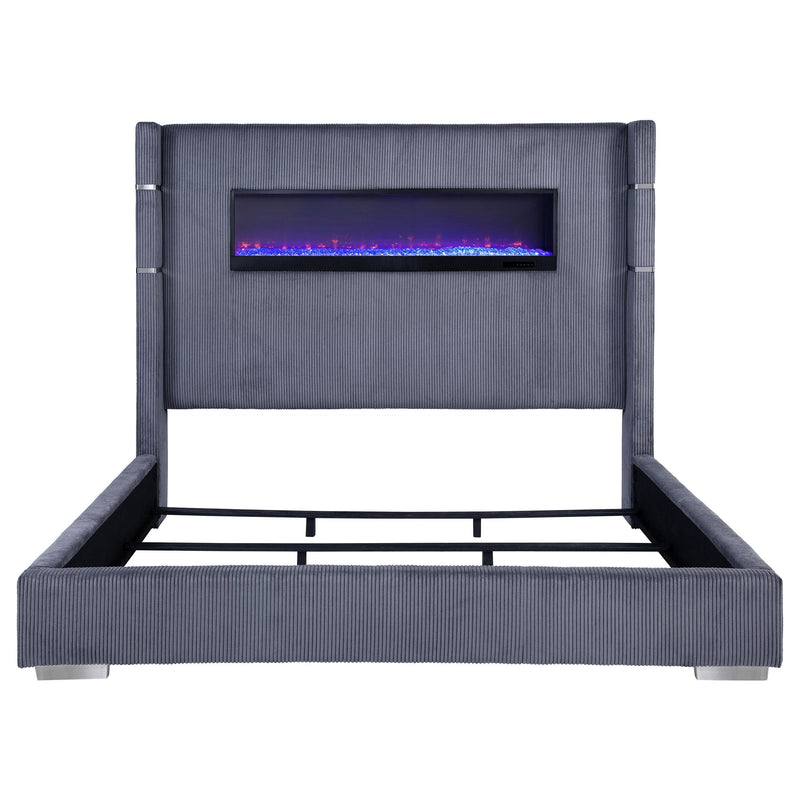 Tisdall Upholstered Eastern King Flame Visualizer Bed Grey - 306030KE