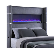 Tisdall Upholstered Eastern King Flame Visualizer Bed Grey - 306030KE