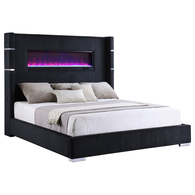 Tisdall Upholstered Queen Flame Visualizer Bed Black - 306031Q