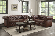 Tiverton Brown Faux Leather Living Room Set - Lara FurnitureLiving Room Set