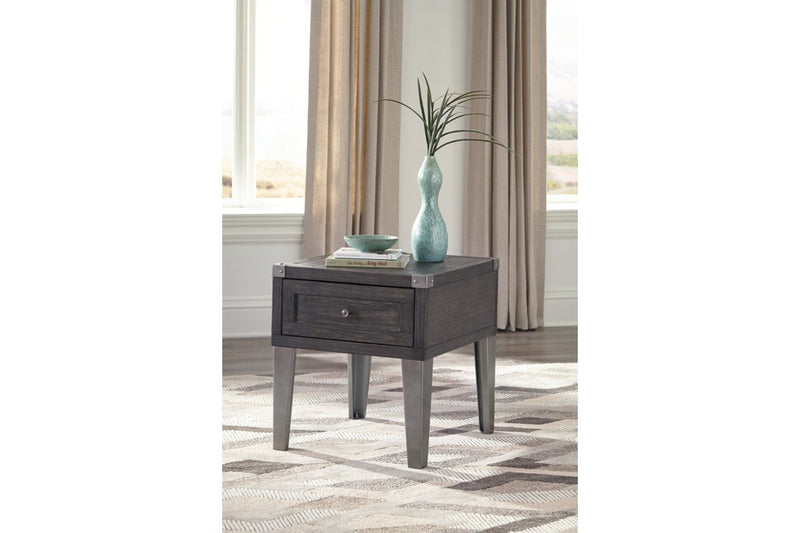 Todoe Dark Gray End Table with USB Ports & Outlets - Lara FurnitureEnd Table