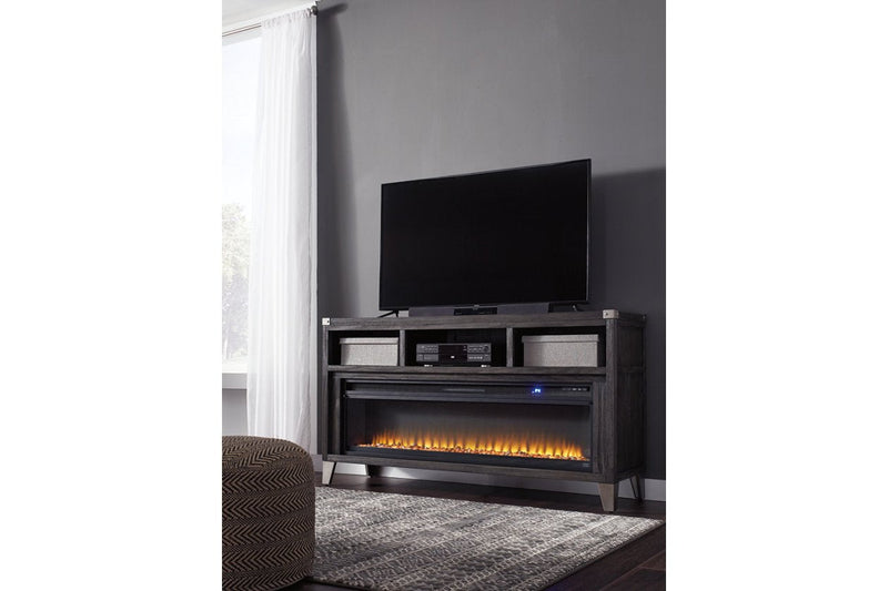 Todoe Gray 65" TV Stand with Electric Fireplace - Lara FurnitureTV Stand