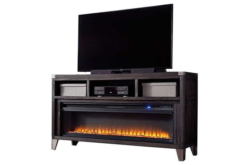 Todoe Gray 65" TV Stand with Electric Fireplace - Lara FurnitureTV Stand