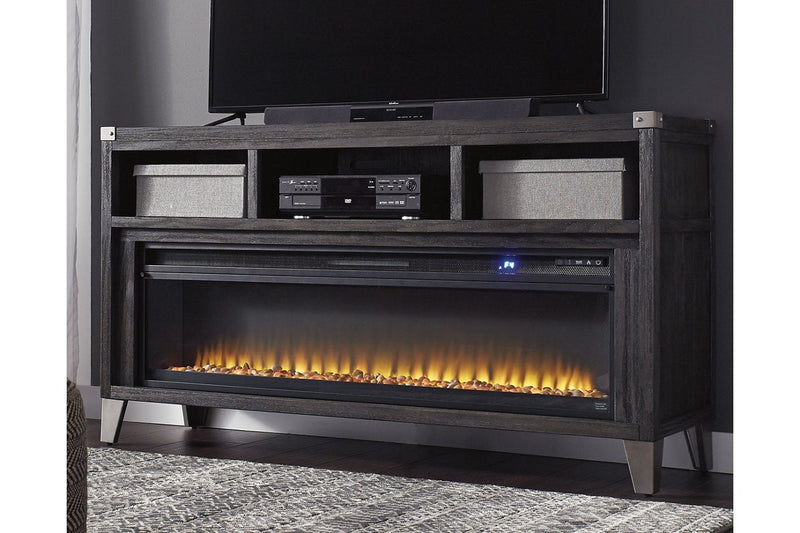 Todoe Gray 65" TV Stand with Electric Fireplace - Lara FurnitureTV Stand