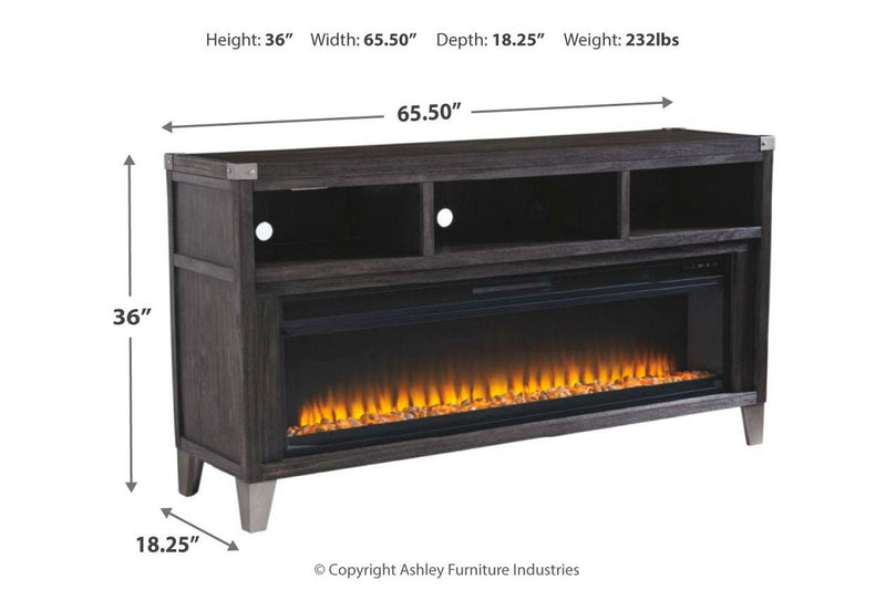 Todoe Gray 65" TV Stand with Electric Fireplace - Lara FurnitureTV Stand