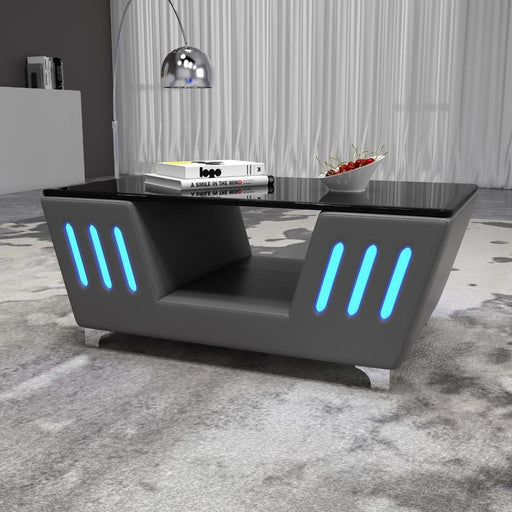 Tokyo - Gray Coffee Table with Glass Top, Multi Color LED and Storage Shelf - T196-C-Table