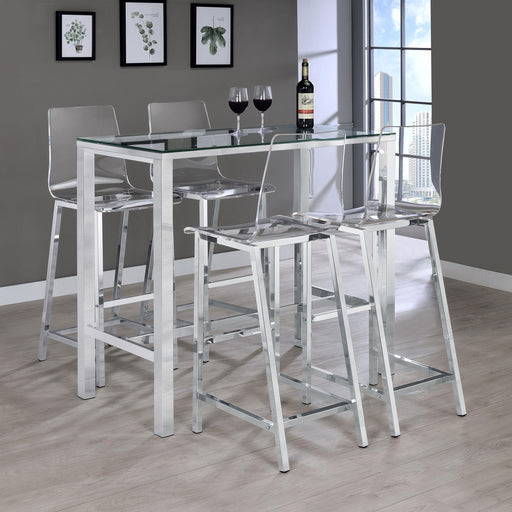 Tolbert 5-piece Bar Set with Acrylic Chairs Clear and Chrome - 104873-S5