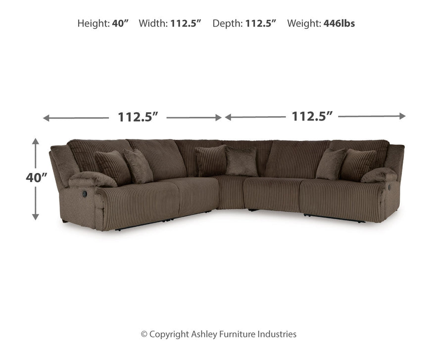 Top Tier 5 - Piece Sectional with Recliner in Chocolate - Gate FurnitureSectional
