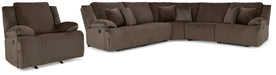 Top Tier 5 - Piece Sectional with Recliner in Chocolate - Gate FurnitureSectional
