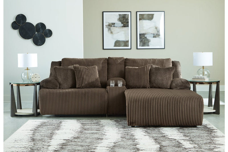 Top Tier Chocolate 3 - Piece Reclining Sectional Sofa with Chaise - Lara FurnitureReclining Sectional