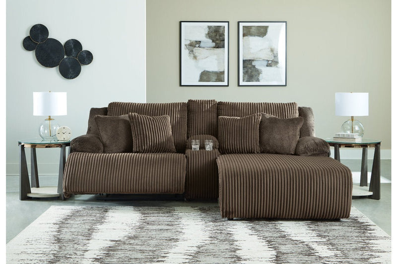 Top Tier Chocolate 3 - Piece Reclining Sectional Sofa with Chaise - Lara FurnitureReclining Sectional