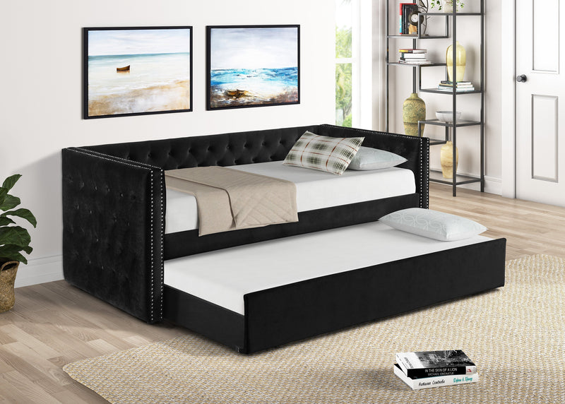 Trina Black Velvet Twin Daybed - Lara FurnitureDaybed