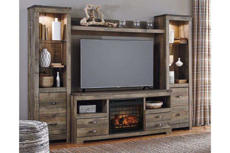 Trinell Brown 4 - Piece Entertainment Center with Electric Fireplace - Lara FurnitureEntertainment Center