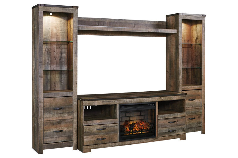 Trinell Brown 4 - Piece Entertainment Center with Electric Fireplace - Lara FurnitureEntertainment Center