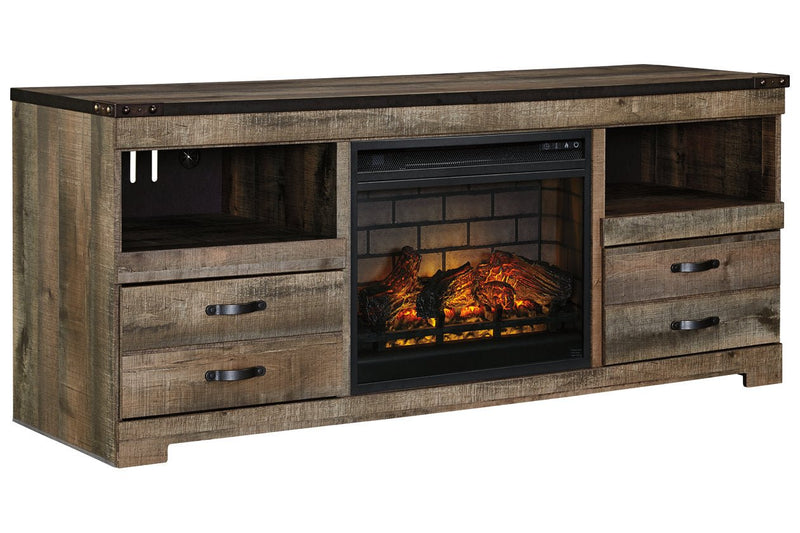 Trinell Brown 63" TV Stand with Electric Fireplace - Lara FurnitureTV Stand