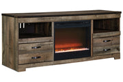 Trinell Brown 63" TV Stand with Electric Fireplace - Lara FurnitureTV Stand