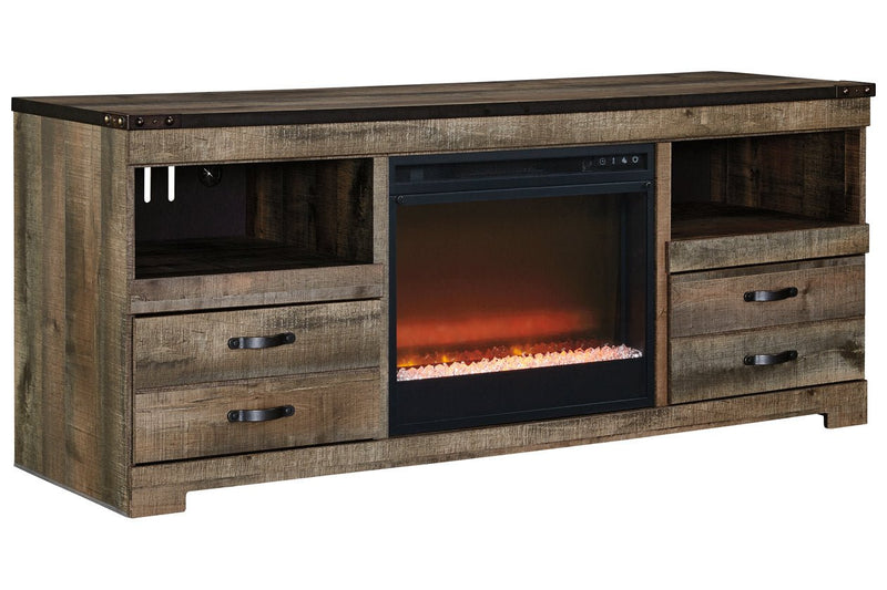 Trinell Brown 63" TV Stand with Electric Fireplace - Lara FurnitureTV Stand
