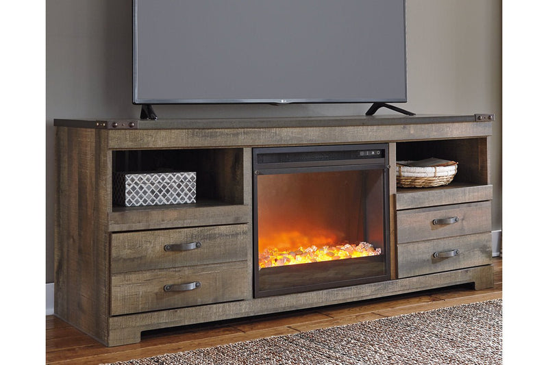 Trinell Brown 63" TV Stand with Electric Fireplace - Lara FurnitureTV Stand