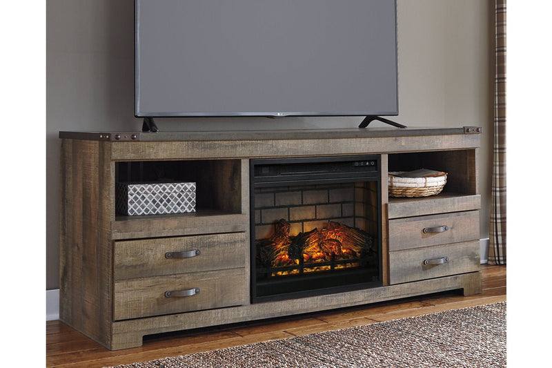 Trinell Brown 63" TV Stand with Electric Fireplace - Lara FurnitureTV Stand