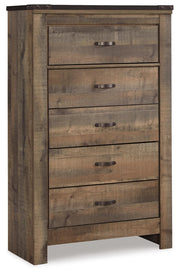 Trinell Brown Full Bookcase Storage Bed, Dresser, Mirror, Chest and 2 Nightstands - B446B89
