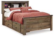 Trinell Brown Full Bookcase Storage Bed, Dresser, Mirror, Chest and 2 Nightstands - B446B89