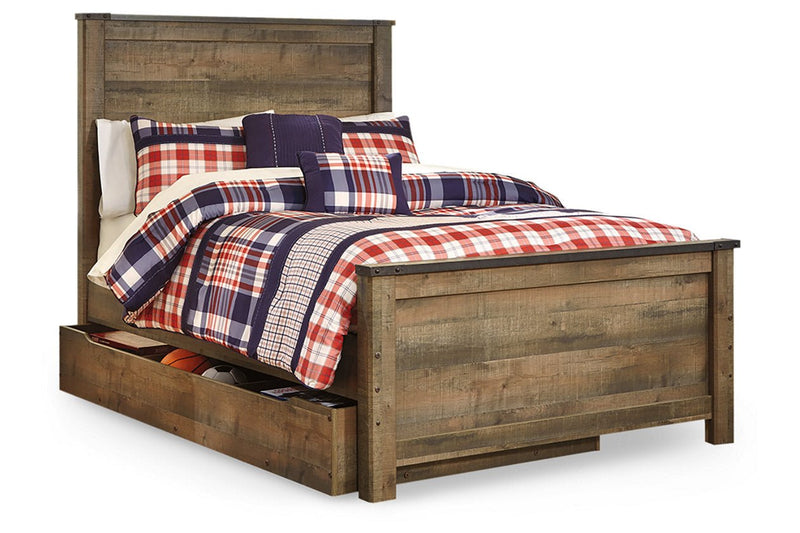 Trinell Brown Full Panel Bed with 1 Large Storage Drawer - Lara FurnitureFull Bed