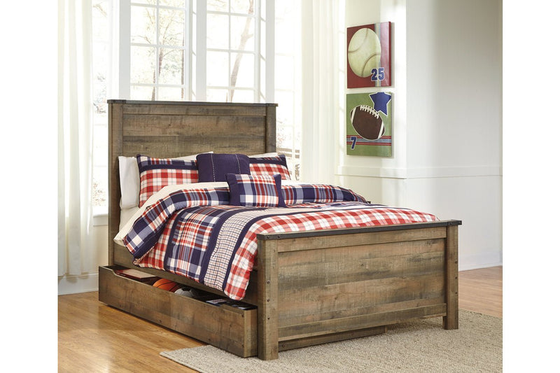 Trinell Brown Full Panel Bed with 1 Large Storage Drawer - Lara FurnitureFull Bed