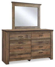 Trinell Brown King Panel Bed. Dresser, Mirror, Chest and 2 Nightstands - B446B97