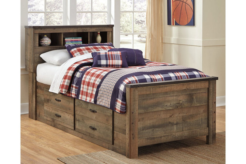 Trinell Brown Twin Bookcase Bed with 2 Storage Drawers - Lara FurnitureTwin Bed