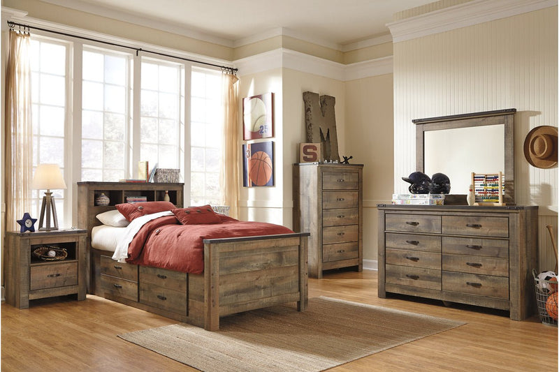 Trinell Brown Twin Bookcase Bed with 2 Storage Drawers - Lara FurnitureTwin Bed