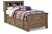 Trinell Brown Twin Bookcase Bed with 2 Storage Drawers - Lara FurnitureTwin Bed