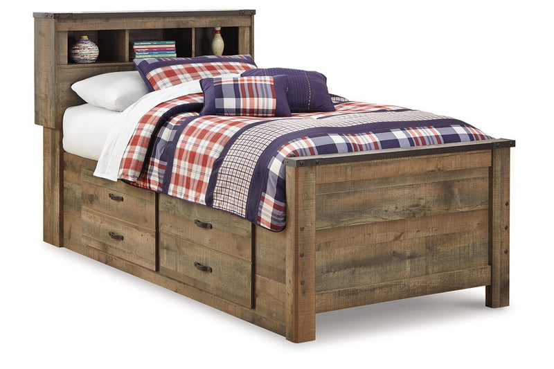 Trinell Brown Twin Bookcase Bed with 2 Storage Drawers - Lara FurnitureTwin Bed