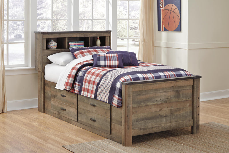 Trinell Brown Twin Bookcase Storage Bed, Dresser, Mirror and Nightstand - B446B98