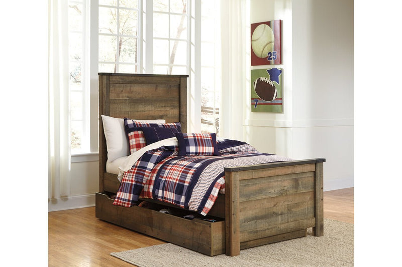 Trinell Brown Twin Panel Bed with 1 Large Storage Drawer - Lara FurnitureTwin Bed