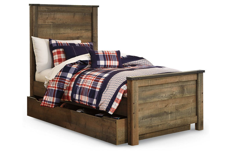 Trinell Brown Twin Panel Bed with 1 Large Storage Drawer - Lara FurnitureTwin Bed