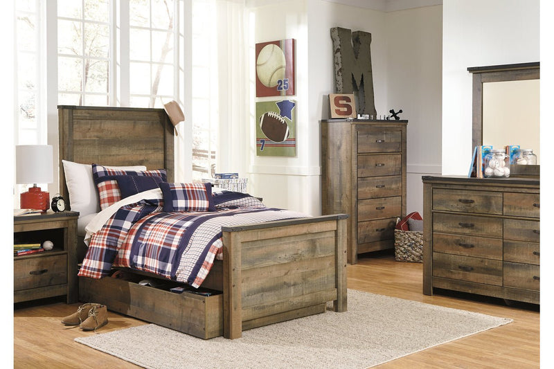 Trinell Brown Twin Panel Bed with 1 Large Storage Drawer - Lara FurnitureTwin Bed