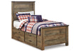Trinell Brown Twin Panel Bed with 2 Storage Drawers - Gate FurnitureTwin Bed