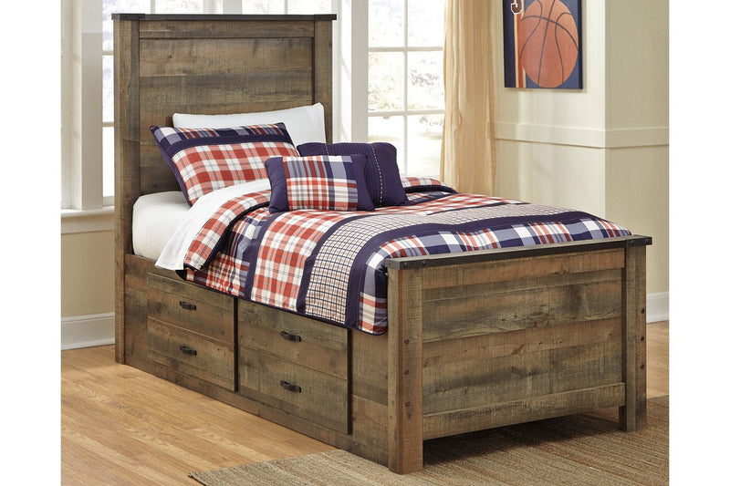 Trinell Brown Twin Panel Bed with 2 Storage Drawers - Lara FurnitureTwin Bed