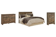 Trinell King/California King Panel Headboard Bed with Mirrored Dresser and Chest in Brown - PKG005081