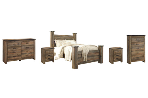 Trinell Queen Poster Bed with Dresser, Chest and 2 Nightstands in Brown - PKG005106