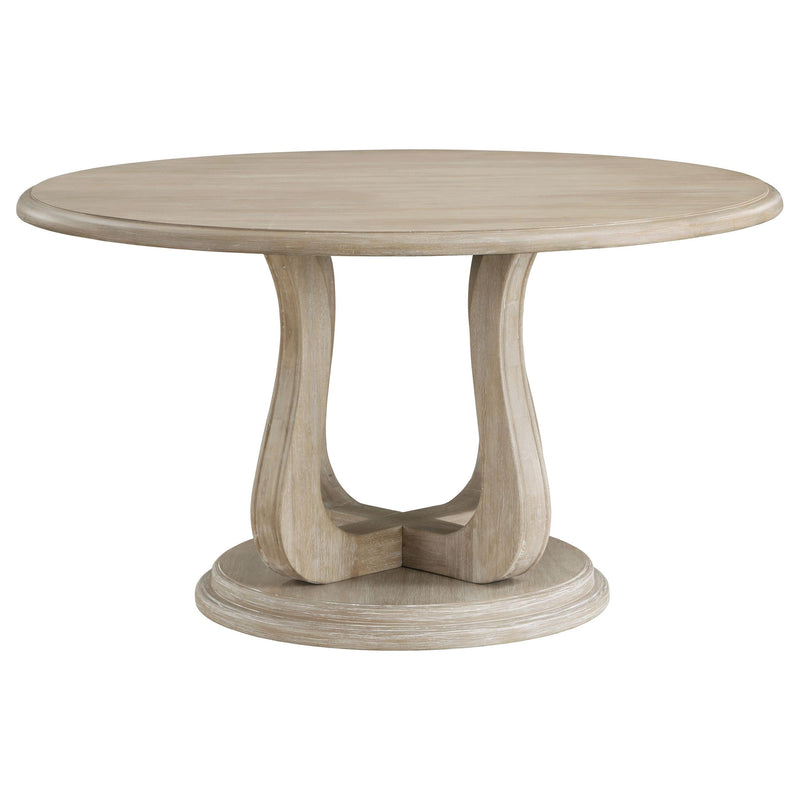 Trofello Round 60-inch Pedestal Dining Table White Washed - 123120