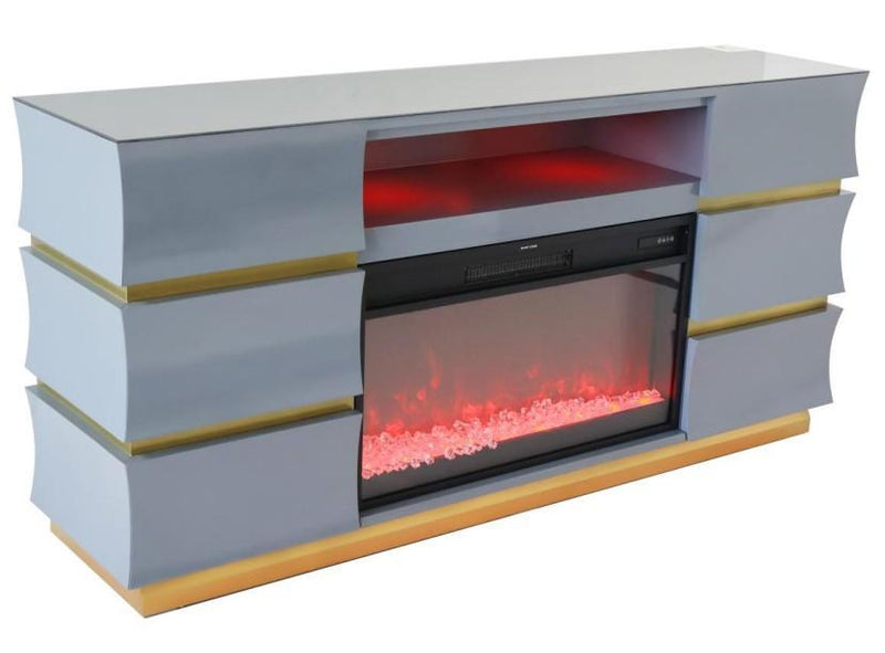 TVS105 Modern Gray & Gold Electric Fireplace TV Stand (65" x 15.7" x 31.1") - 210000007835