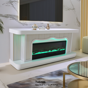 TVS108 Modern white  & Gold Electric Fireplace TV Stand (71" x 16" x 31") WITH WIRELESS CHARGER - 210000007844