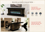 TVS110 Modern Black & Gold Electric Fireplace TV Stand (71" x 16" x 31") WITH WIRELESS CHARGER - 210000007848