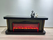 TVS110 Modern Black & Gold Electric Fireplace TV Stand (71" x 16" x 31") WITH WIRELESS CHARGER - 210000007848