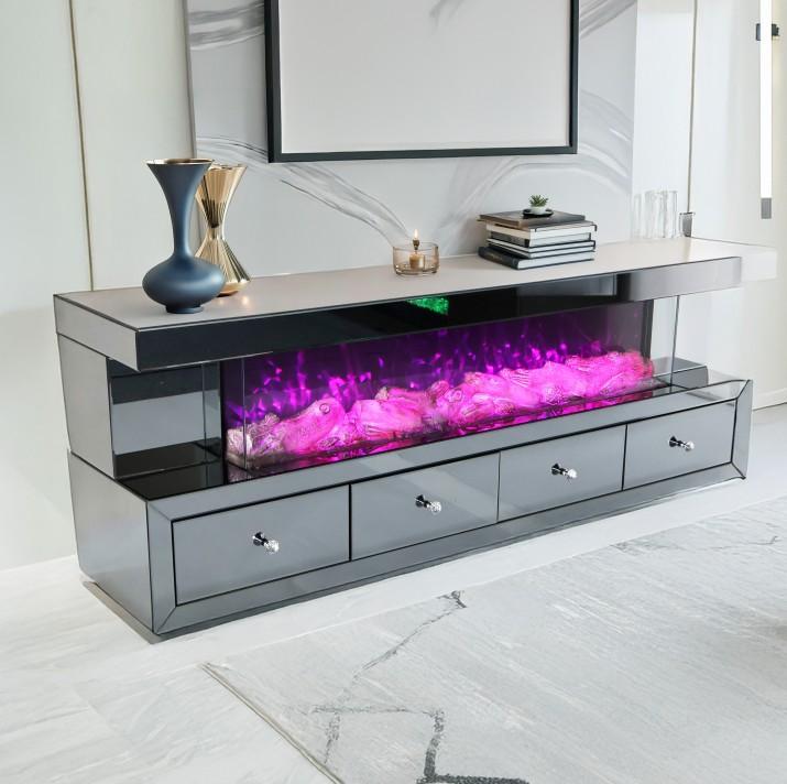 TVS112 Modern Smoke/Grey Electric Fireplace TV Stand (70" x 15" x 25") With Bluetooth Speaker - 210000007888