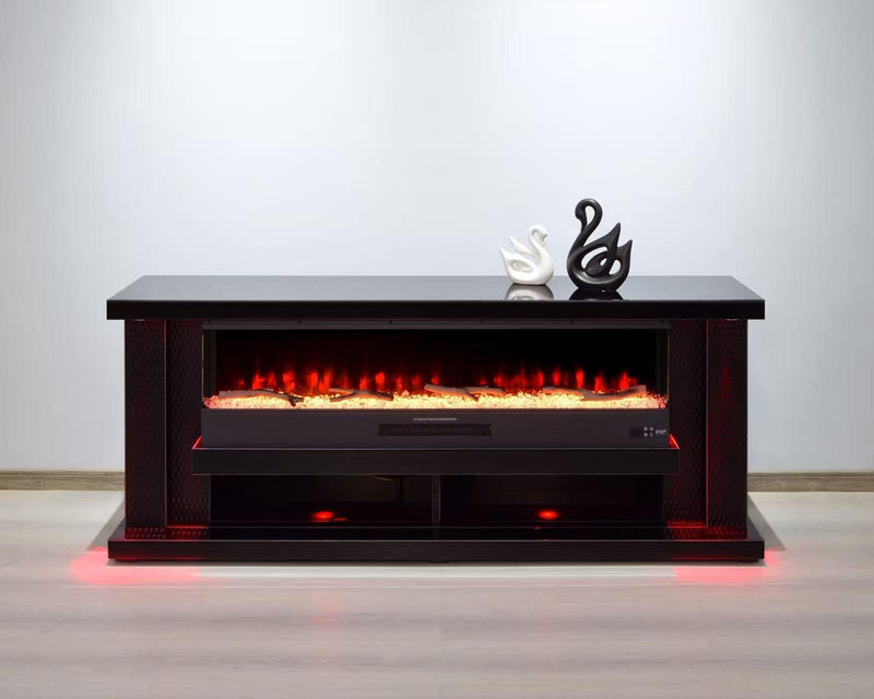 TVS118 Modern Black Electric Fireplace TV Stand (71" x 16" x 29") With Bluetooth Speaker - 210000007950