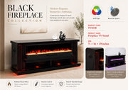 TVS118 Modern Black Electric Fireplace TV Stand (71" x 16" x 29") With Bluetooth Speaker - 210000007950