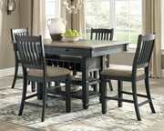 Tyler Creek Black/Grayish Brown Counter Height Table with 4 Barstools, Server and Display Cabinet - D736D13