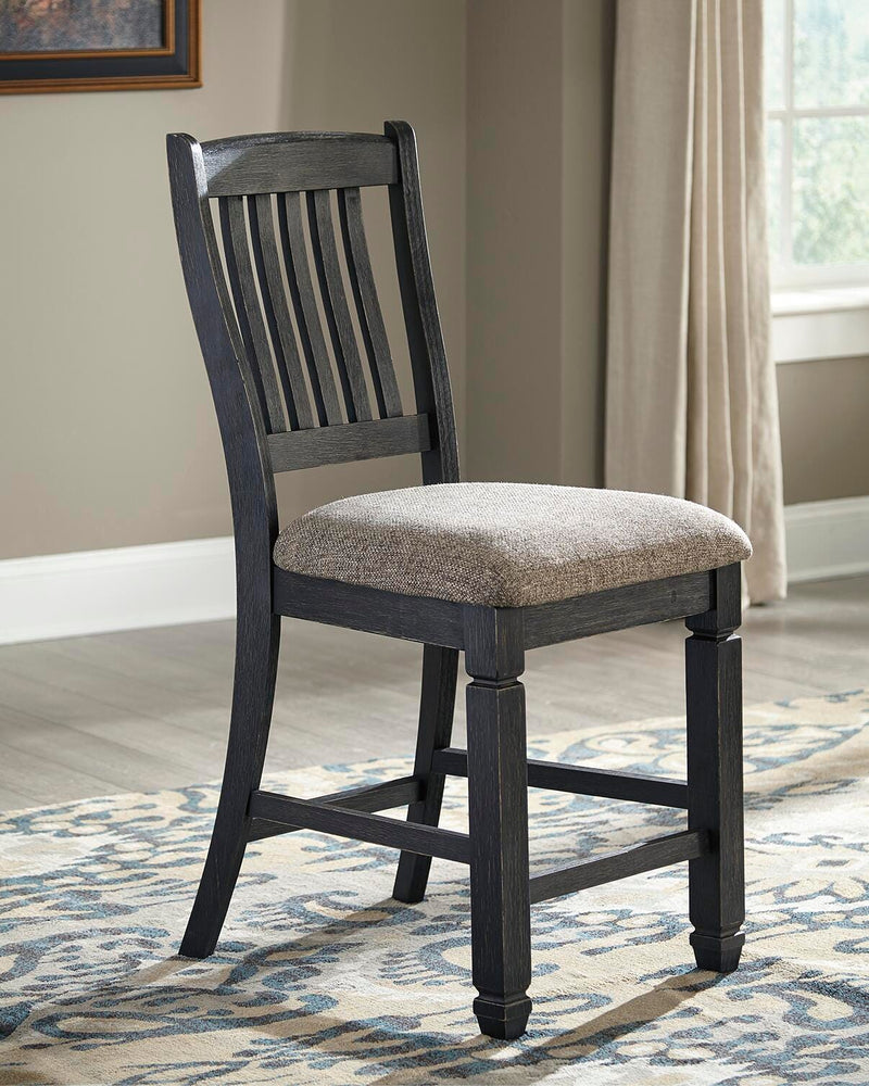 Tyler Creek Black/Grayish Brown Counter Height Table with 4 Barstools, Server and Display Cabinet - D736D13